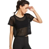 Yubnlvae majica za žene crne mreže pokrivaju sportske mrežne gornje plesne fitness majice