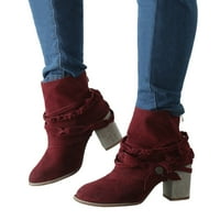 Čizme za gležnjeve za žene Vintage Solid Boja Suede tkani nazad patentni zatvarač Visoko pete Čizme