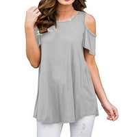 ERSAZI majica Ženska modna čvrstoća u boji okrugla vrata sa ramena kratkih rukava Ležerna majica u caringu