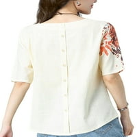 Glonme žene čipke up casual tee boemian turistički majica cvjetni print Loungewear majica Tunička bluza