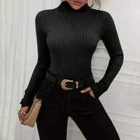 Ženska turtleneck pletena košulja duks dugih rukava pulover Jumper Slim Fit pleteni vrhovi crne l