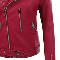 Lovskoo Women FAU kožna jakna moto biciklistička kaput Trendna jakna Čvrsta dugi rukav džepni džep asimetrična jakna motocikala Standardni gornji odjeća Kratki kaput Burgundija