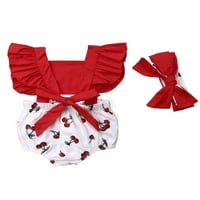 Wybzd novorođenčad Dječji djevojka Cherry Print ruffle suspender Rodper BodySuits Traka za glavu Ljetna