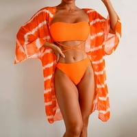 Sebtyili Women Srednji struk Bikinis Prints Bikini set Pokrijte kupaći kostim za žene Dugi rukav Push
