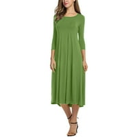 Shiusina ženska ležerna čvrsta haljina okrugla vrat dugih rukava Srednja klasa Swing haljina zelena