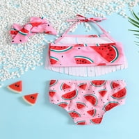 Qinghua Toddler Baby Girl Girl Babyit sirena voćka Print kupaći odijelo za kupanje s resicama + kratke hlače + glava bikini set