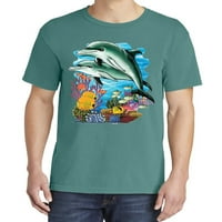 Divlji Bobby, par delfina koji plivaju u oceanu, oprane oprane od obojenog izgleda kratkih rukava, smaragd,