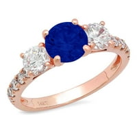 2.02ct okrugli rez simulirani plavi safir 14K ružičasto zlato Angažovanje kamena prstena veličine 7,5