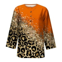 Ženski bluzeni gumb s rukavima Henley vrat na vrhu Modna košulja Leopard pulover vrhovi labavi fit tees