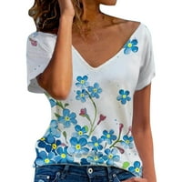 Ženska majica s kratkim rukavima V Vrat cvjetna tiskana dama odjeća proljeće ljeto odmor modna casual