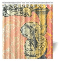 Retro stilska zavjesa za tuširanje, slon truba na apstraktno cvjetno kupatilo za tuširanje sa kukama