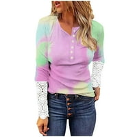 Košulje s dugim rukavima za žene Ženska modna čipkasti rupa za rupu Okrugli vrat Ispiši pulover Ženska