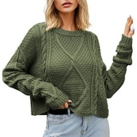 Pulover džemperi za žene Žene Čvrsto okrugli vrat tijesto uvojaka vrpce pletene kabel sa labavim pulover