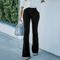 Ženske hlače Čvrsto boje s visokim strukom Flare Slim Fit Corduroy crtanje elastičnih ležernih pantalona