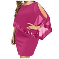 Haljine za žene s dugim rukavima A-line kratka ležerna ljetna tiskana okrugla izrečena haljina vruća ružičasta L