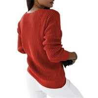 Paiwinds Štednja klirence modne žene seksi dugih rukava V-izrez pulover pune boje casual bluza crvene