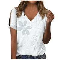 Ženske vrhove Cvjetna bluza s kratkim rukavima Loose ženske majice V-izrez ljeto bijeli XL