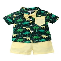 Gwiyeopda Baby Boys crtani dinosaur lapel bluza Ljetne vučne kratke hlače set odjeće