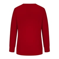 Vremenska pahuljica dugih rukava Ležerne majice, pulover okrugli vrat Dukserice Crewneck Pulover Tunic Tops, Crvena, XL