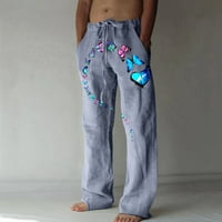 Kiplyki čišćenje muški lagane hlače Casual širokog šipkastih pantalona za tiskane noge hlače pune dužine