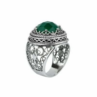Sterling srebrni filigranski umjetnički zeleni ahat drago kamenje ženski odvažni prsten