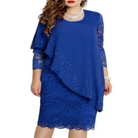 Bomotoo ženske haljine haljine rukave šuplje haljina za odmor casual čipkaste šivenje plave 3xl