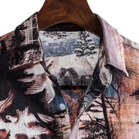 Muški havajske majice veliki i visoki blok boja patchwork print casual gumb down kratki rukav kardigan majica ljeta ljeta za odmor bluza s majicom smeđu xxxl