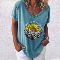 Scyoekwg majica s kratkim rukavima za žene Grafičke majice Trendy V-izrez Tunic Tops Labavi ljetni cvjetni