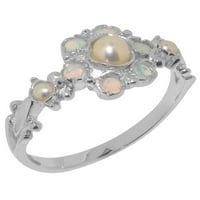 British napravio 14K bijelog zlatnog kulturnog bisera i Opal Womens Wingens Ring - Veličine opcije -