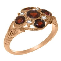 Britanci napravio je 14K Rose Gold Prirodni Garnet & Diamond Womens Remise Ring - Opcije veličine - Veličina 4,5