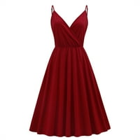 Ljetne haljine za žene Srednja dužina bez rukava bez rukava, Solid Party V-izrez Haljina crvena XXL