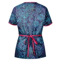 V-izrez za radnu odjeću cvjetni vrhovi kratki rukav ljeti za žene tamno plava 4xl