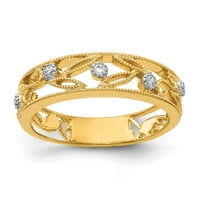 Čvrsta 14K žuta zlatna cvjetna vinova dizajna dijamantska prstena veličine 5
