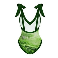 Ženski šifon tiskani jednodijelni kupaći kostim bikini čipkani rame s poklopcem s dugim suknicama Poklopac kupaćih kostima zelena l