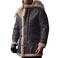 Paptzroi Muškarci plus veličina zima zimski gumb kaput rever ovratnik dugih rukava kožna jakna od vintage