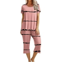 Žene kratki rukav pidžama set vrhovi sa kaprima hlače kravata majica za spavanje Dvije spavaće rublje