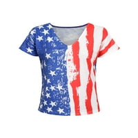 Yolossia Womens USA Zastava za ispis majica Nezavisni dan kratkih rukava V izrez Tee vrhovi