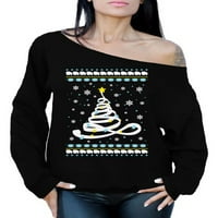 Džemper sa božićom za žene Xmas Tree Duksera za njeno smiješno božićno drvce s džemper za rame za žene