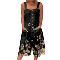 Ženski modni kombinuit odjeće Playsuit Labavi pamučni posteljina široki noga BIB Baggy Rompers sa džepovima