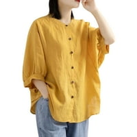 Vrhovi za žene casual ljetne žute pamučne žene vintage tri četvrtine o vratu plus veličina top t majica