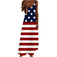 Ernkv ženska maxi cami haljina USA USA zastava Ispis Patriotsko sundress 4. jula bez rukava ljetna odjeća