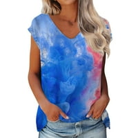 Ženske majice Ženska modna casual tiskana V-izrez kratki rukav za bluzu kratkih rukava plava m