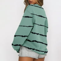 Wyongtao Duks za žene Fleece s dugih rukava Crewneck casual prugasto pulover za ispis Top Jesen Trendi odjeća zelena s