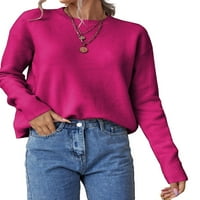 Ženski džemperi Ležerne prilike obične pulovere za okrugli vrat Hot Pink S