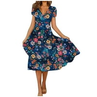 Royallove Ženski ljetni casual modni cvjetni print kratkih rukava V-izrez Swing haljina boemske točne