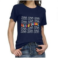 Odeerbi ljetne grafičke majice za žene Ležerne prilike elegantne vrhove sretan 100. dan školskog multiboolora bluza kratkih rukava mornarica