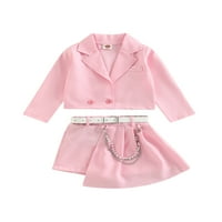 Little Girls Outfit Djeca Solid Boja jakna s dugim rukavima Blazer + Ležerne nepravilne šorc sa lancem