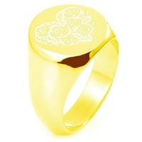 Sterling srebrna ruža Petal ugravirana okrugla ravni vrhunski polirani prsten