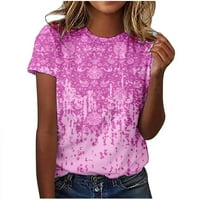 Charella ženske kratke rukave bluza modna tiskana majica okrugli vrat casual vrhovi ružičasta, xxl