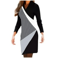 Nova ženska casual haljina V-izrez Geometrijska štamparska haljina s dugim rukavima l
